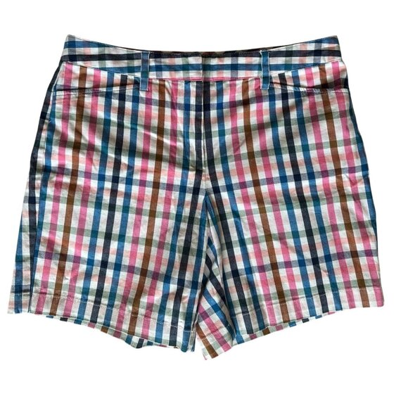Lands End Colorful Check Mid Rise Cotton Shorts Size 8 Inseam 6.5" - Picture 1 of 10
